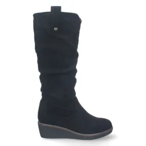 Botas altas de cuña y punta redonda mujer color negro