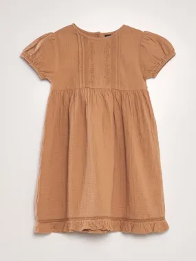 Vestido de gasa de algodón con bordado - MARRON